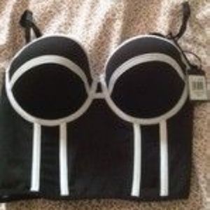 Black + White Longline Corseted Bra, L